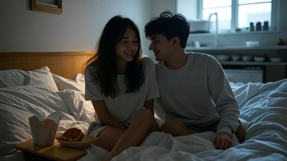 One bed, two hearts, and three takeouts.
